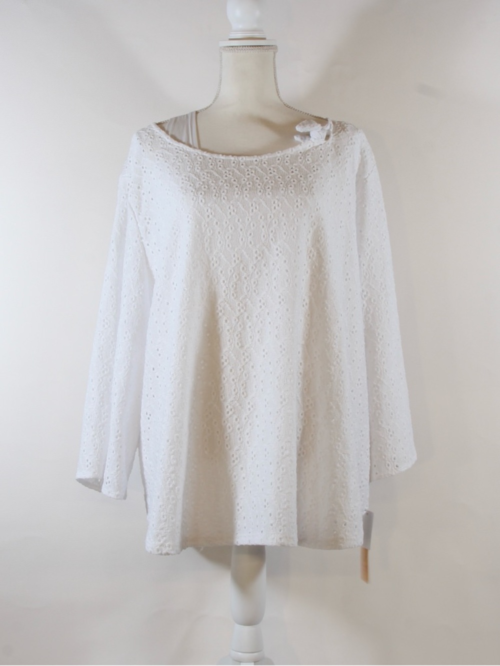 Ruby Road Hot Tropics GC Women's White Eyelet Lace Top w/Three-Quarter Sleeves